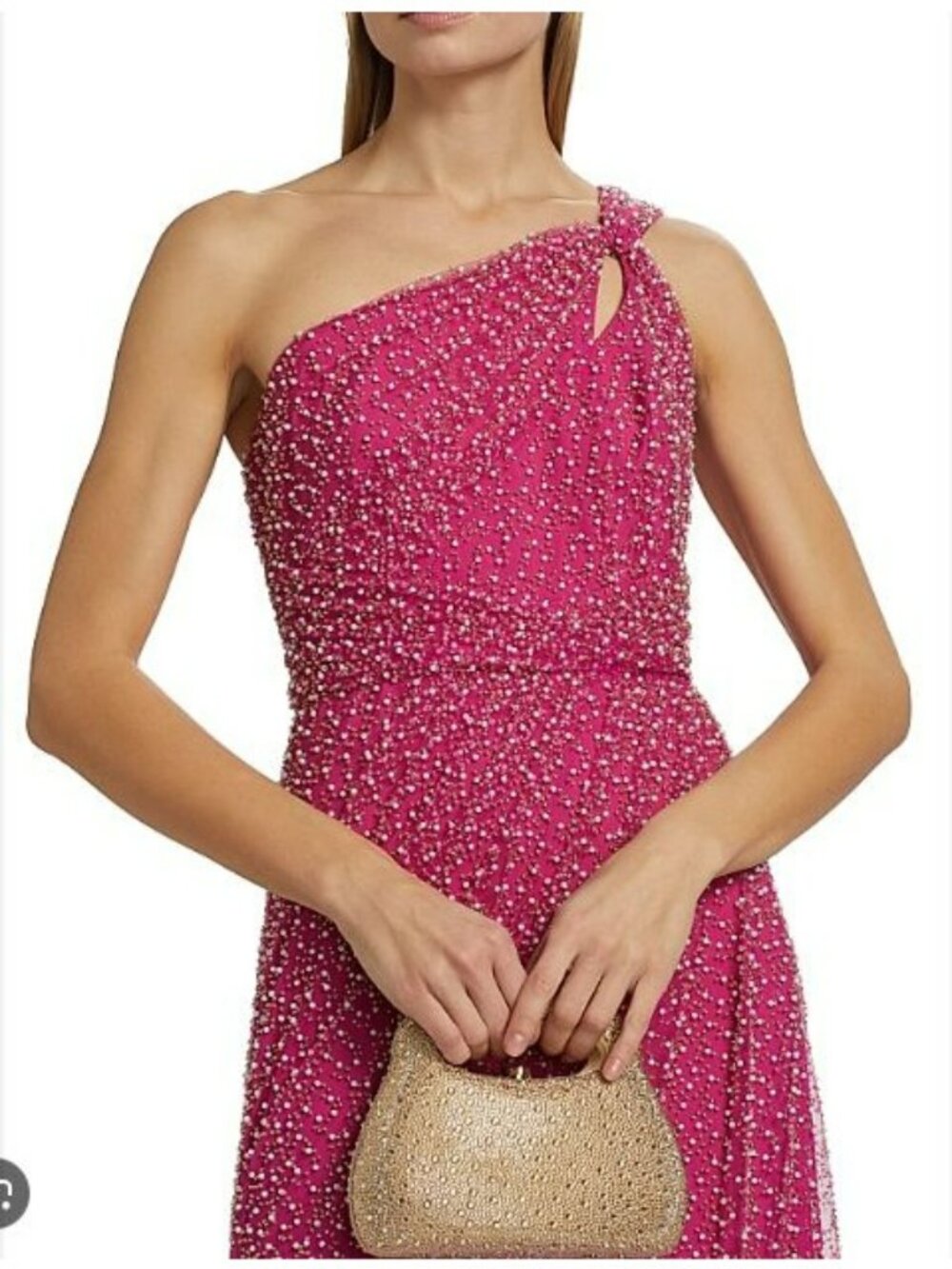 Theia Sz 4 Pearl Embellished One-Shoulder Fuchsia Beaded Dress NWT